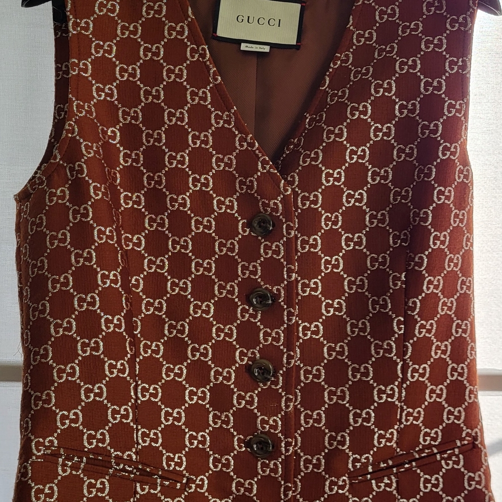 Gucci Brown Monogram Buttoned Vest